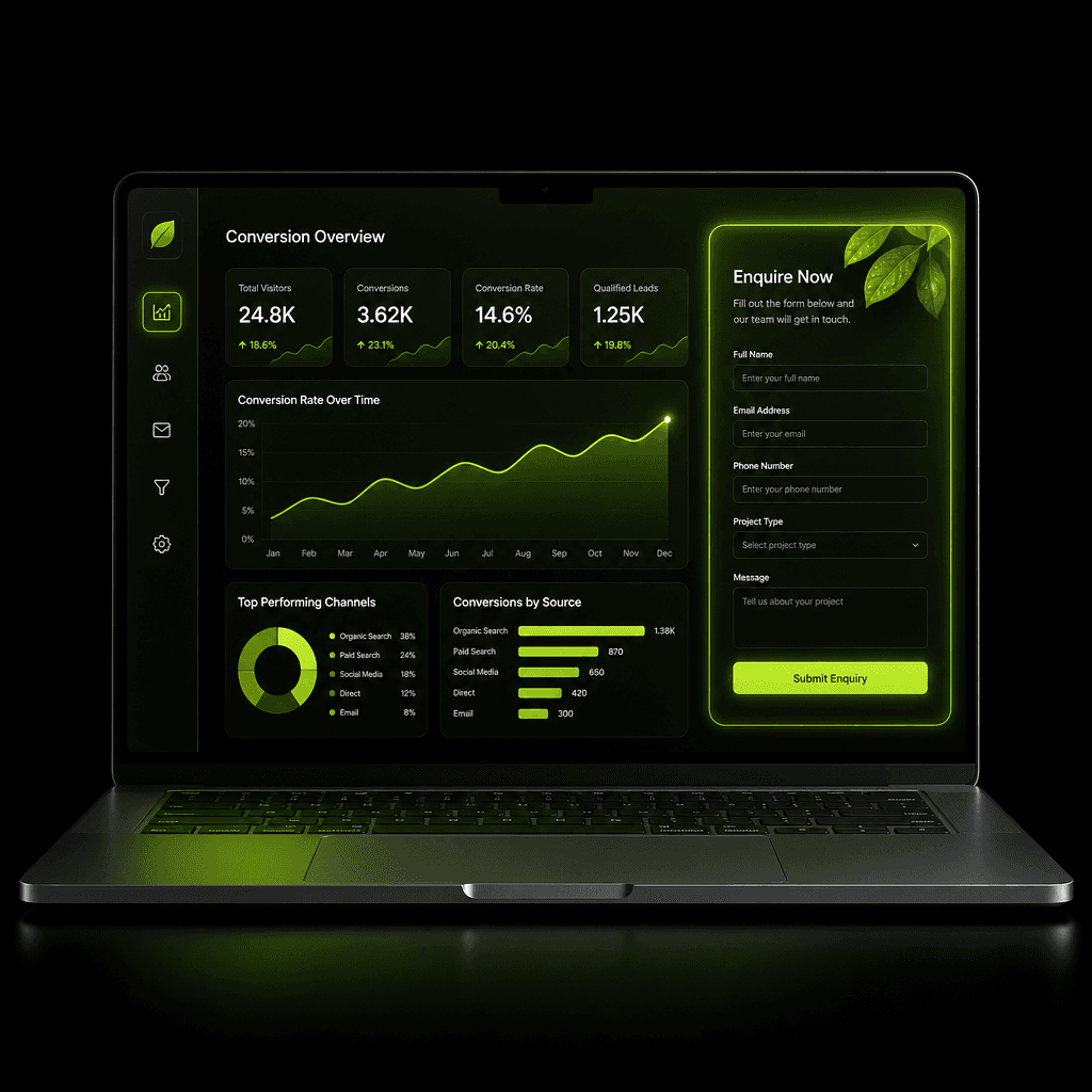 Laptop showing a conversion dashboard