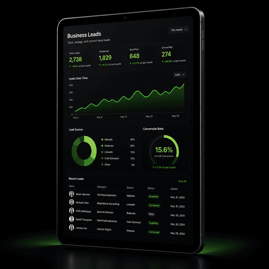 Tablet with a leads dashboard