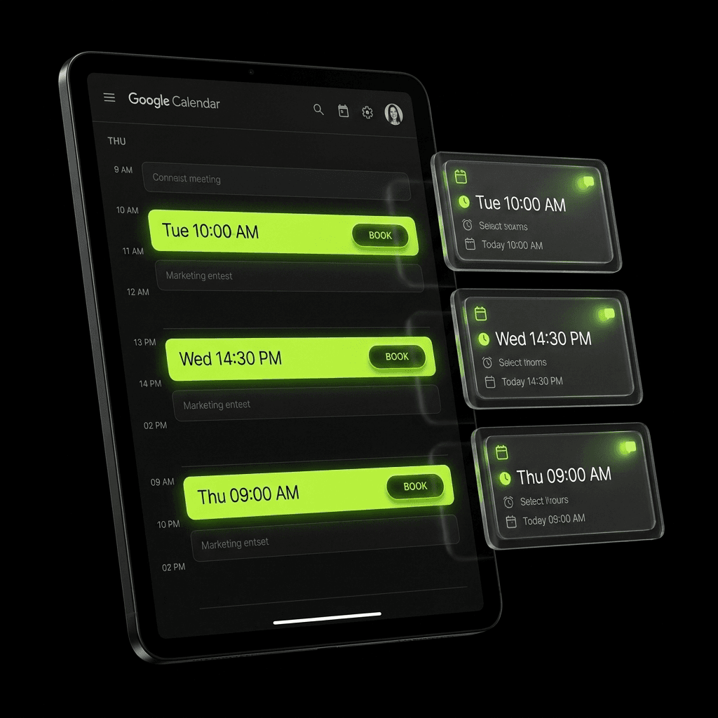 Tablet showing three open calendar booking slots