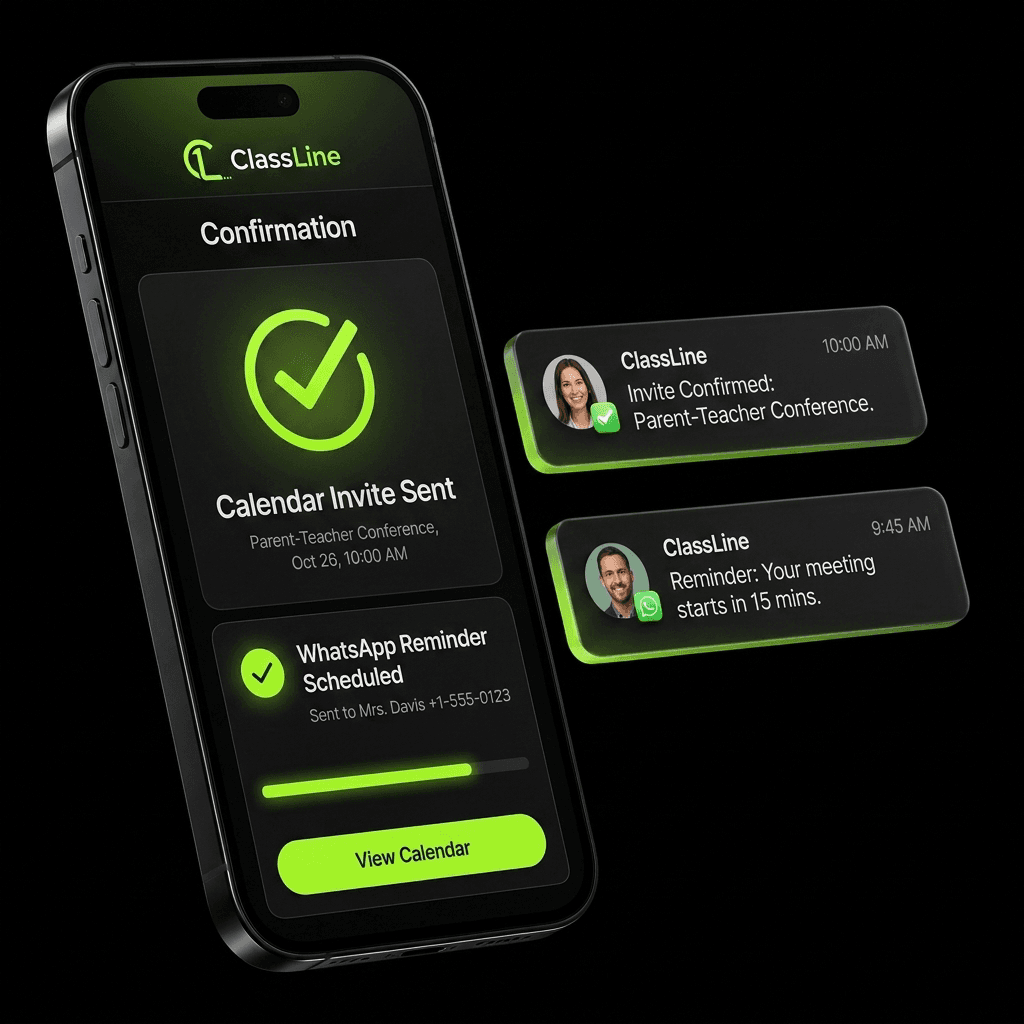 Phone showing booking confirmation and reminder