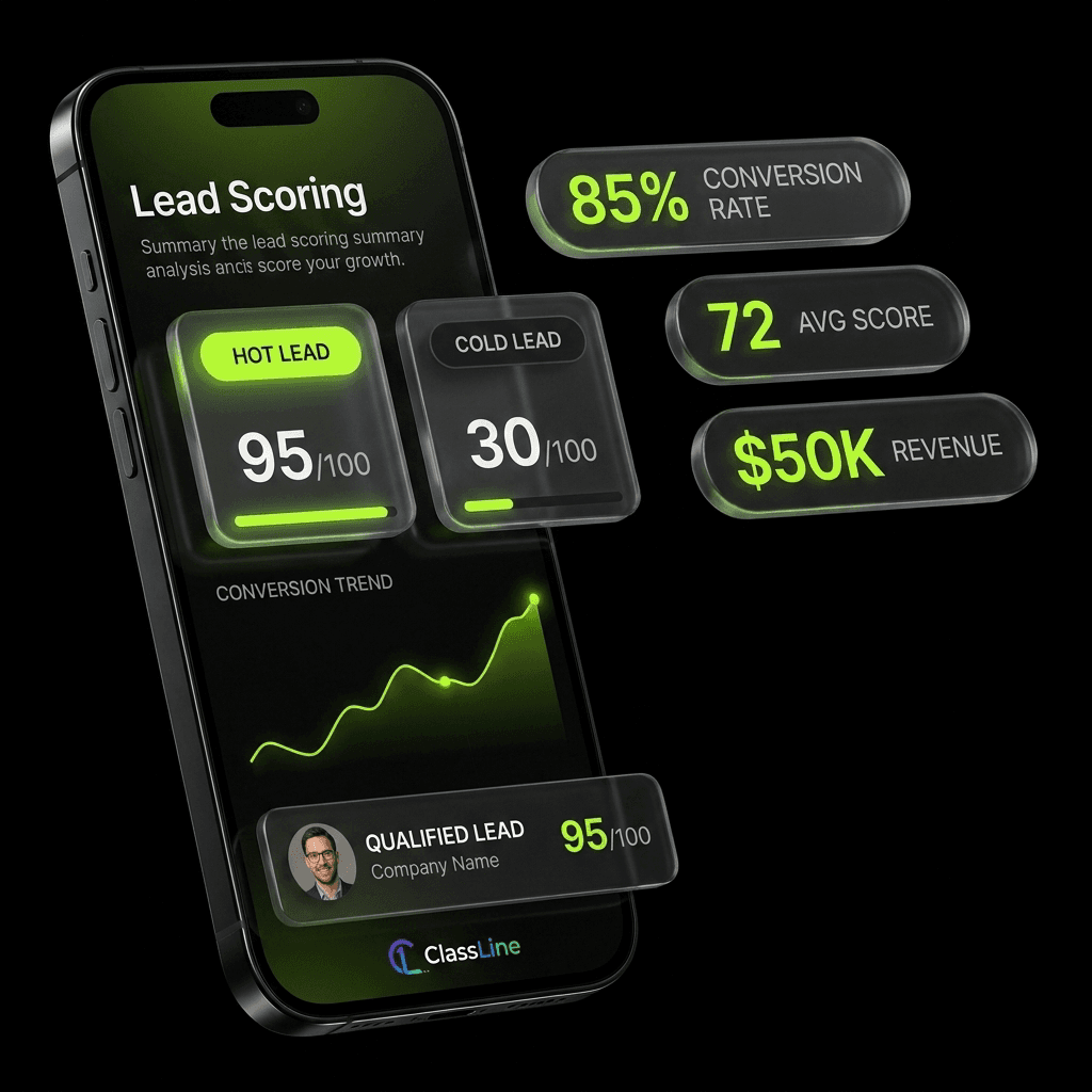 Phone showing lead scoring dashboard